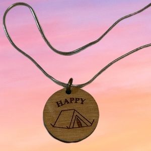 Wooden Happy Camper Necklace